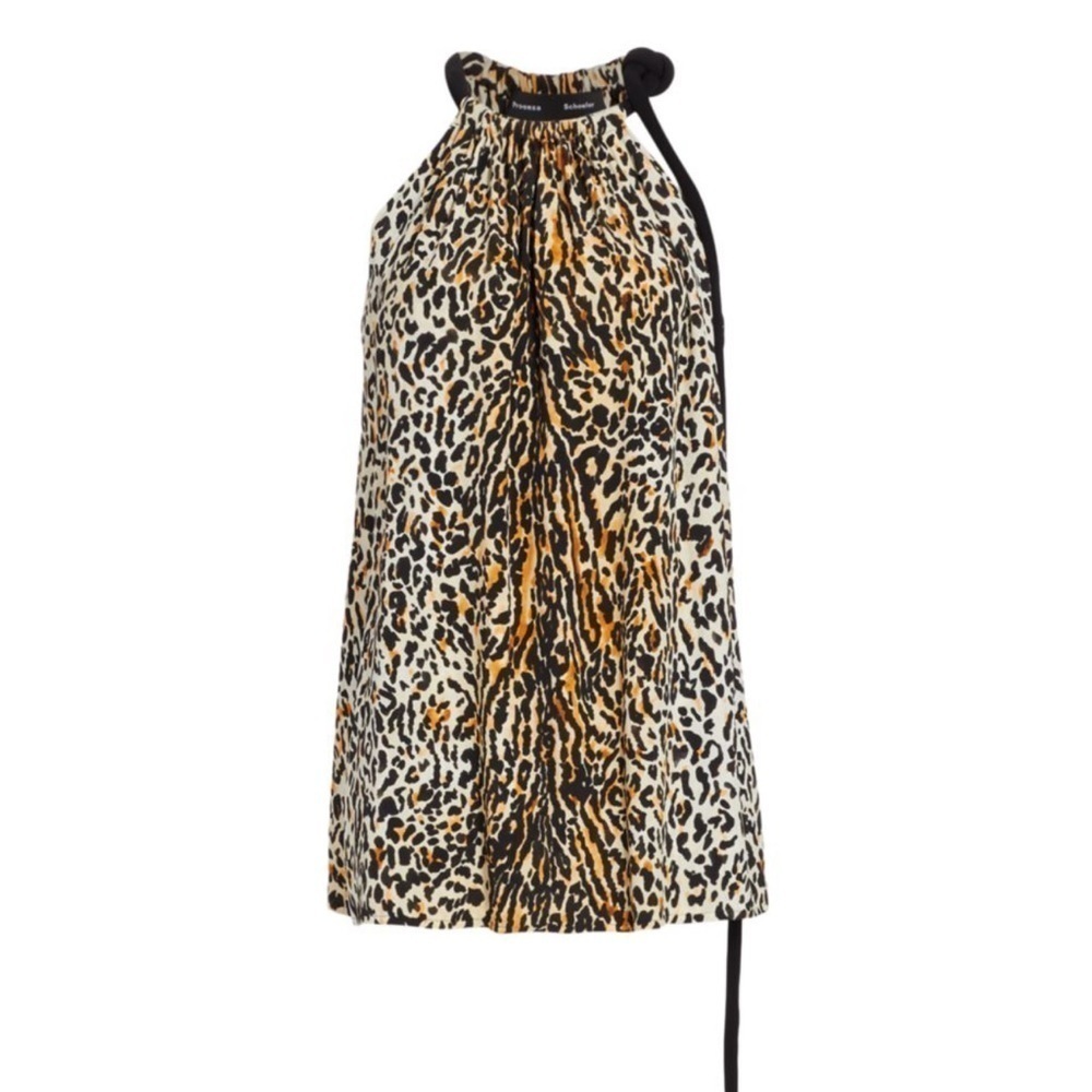 NEW Proenza Schouler Leopard Print Crêpe de Chine Top BUTTER MULTI Gold Size 10